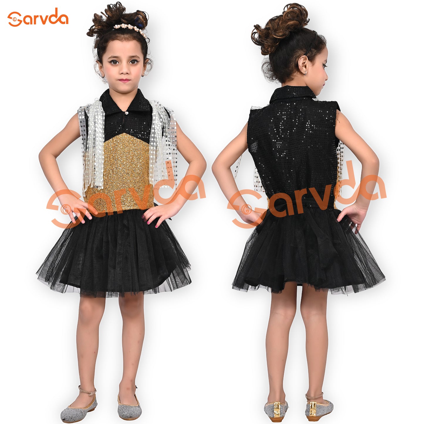 Black And Golden Western Dress For Girls