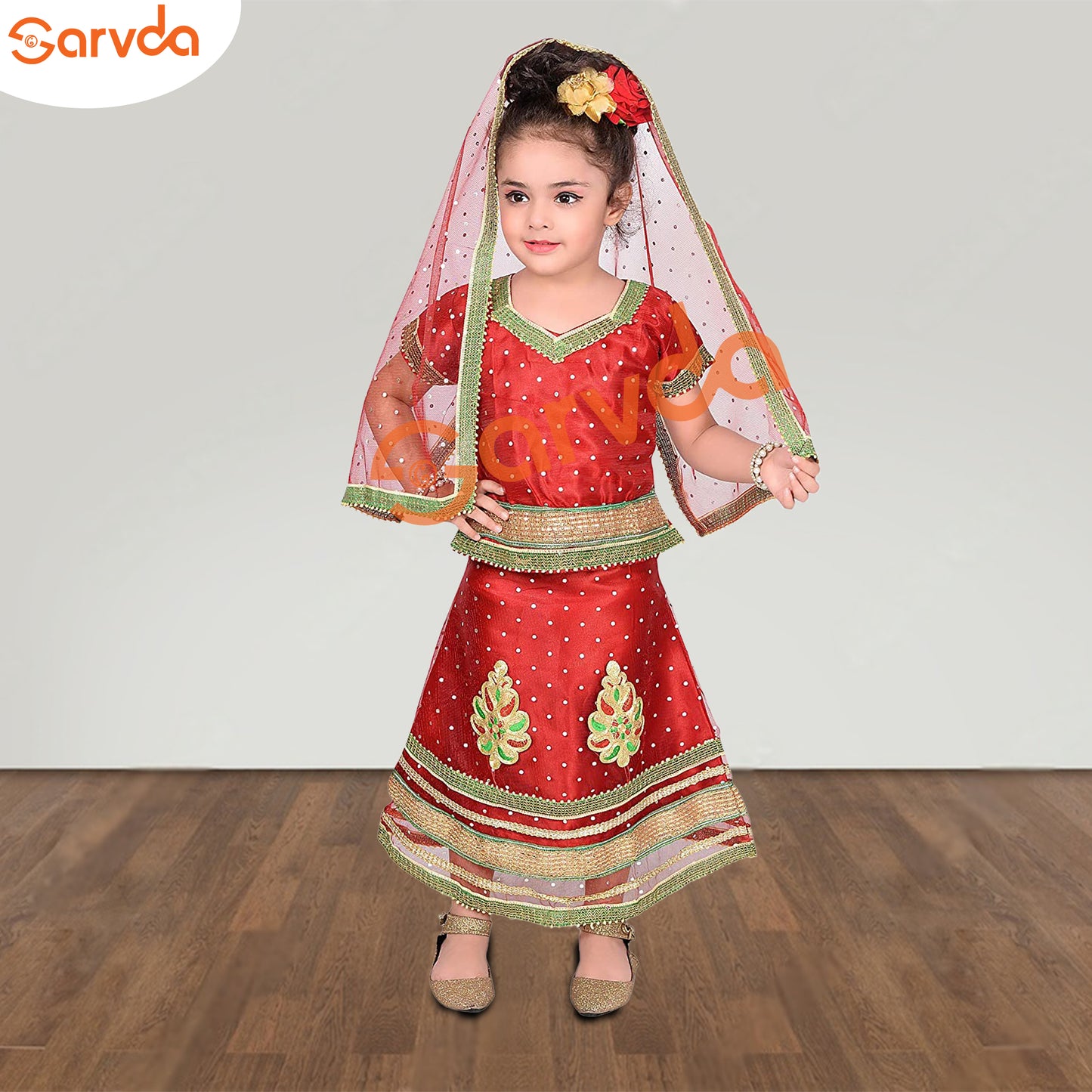 Lahenga Choli with Duppatta Full Set- Red (Radha/Rani/Dance)