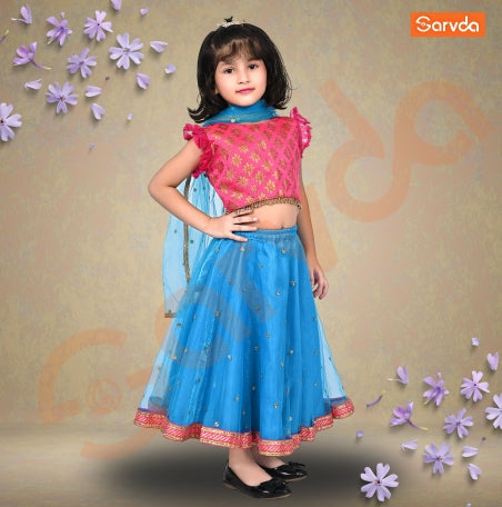 Prebooking Firozi Net Lahenga And Pink Choli