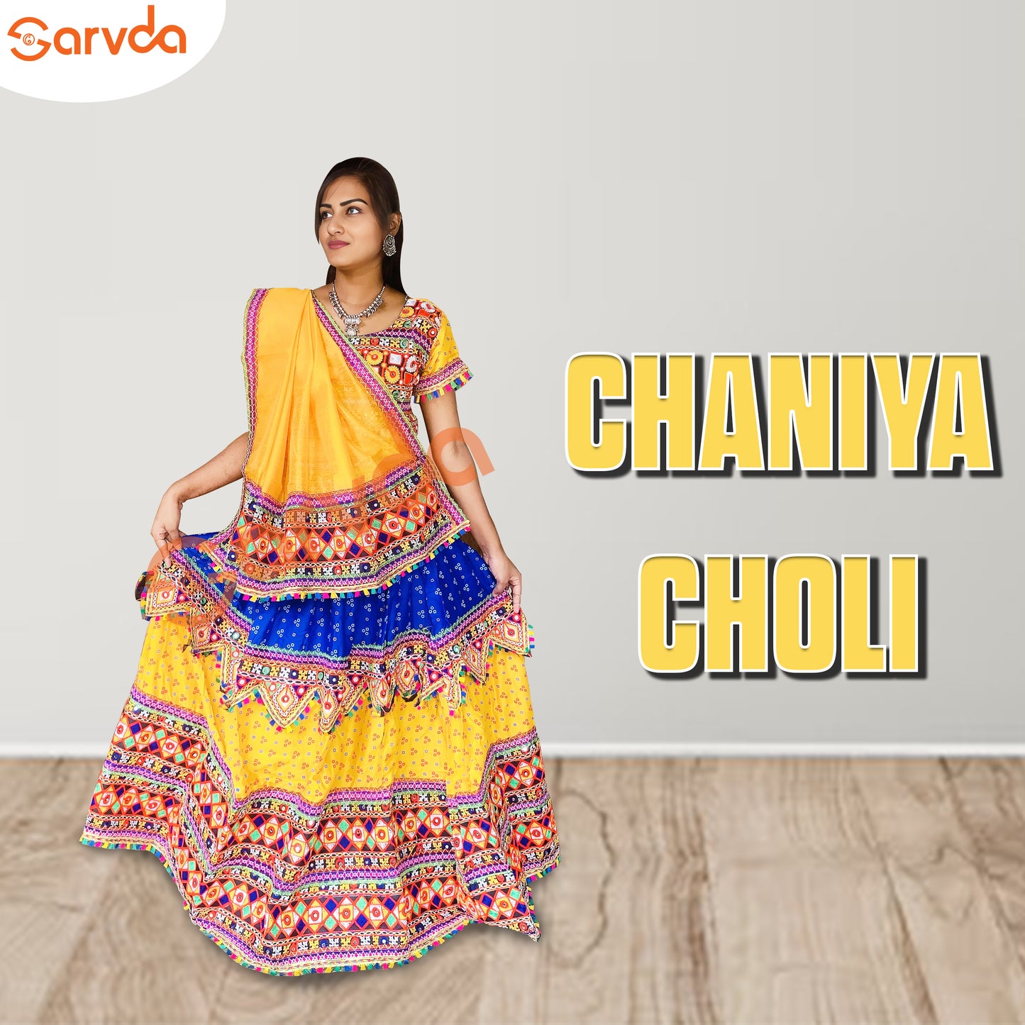 Two Colour Combination Gujrati Lahenga For Adults