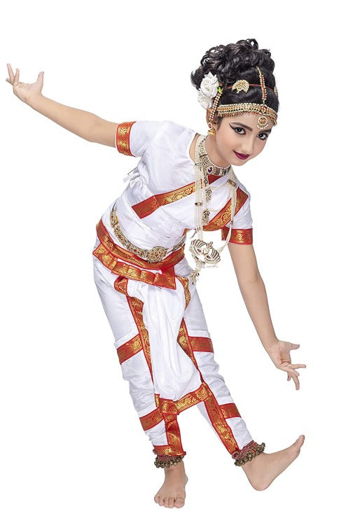 Bharatnatyam Dance Costume- White