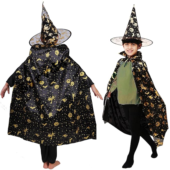 Golden Printed Robe with Golden Hat - Silk Fabric