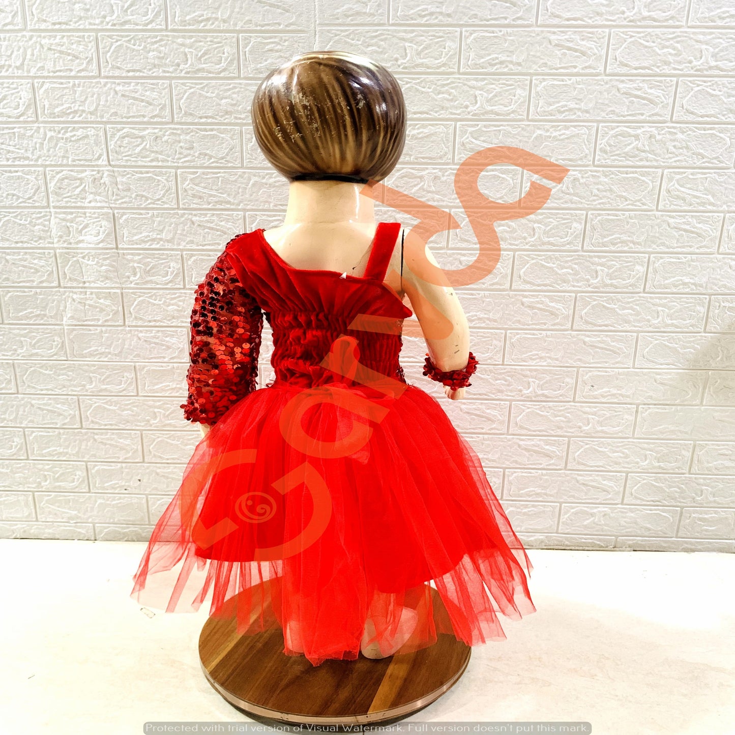 One Side Off-Shoulder Red Frock with one band