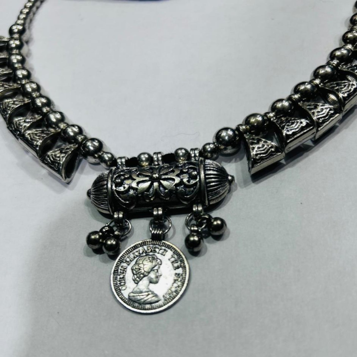 Black Thread-Silver Toned Set Of Necklace & Earring -3 no