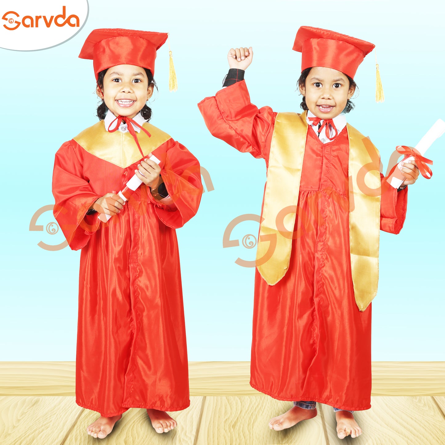 New Convocation / Graduation/ Degree Red Gown with Degree Cap & Golden Sashe