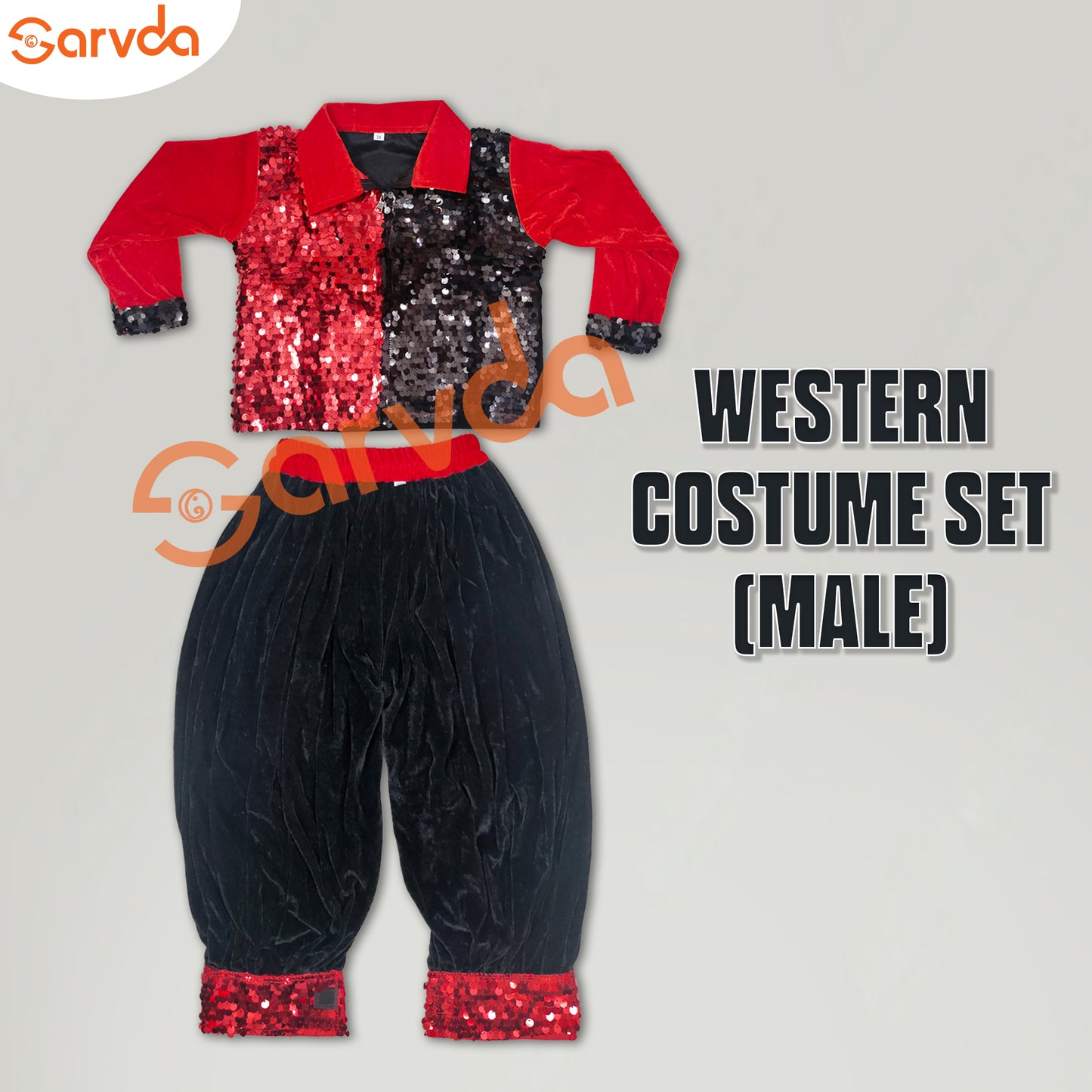 Red Sequence Shirt and Black Herum Set for Boys Western dress