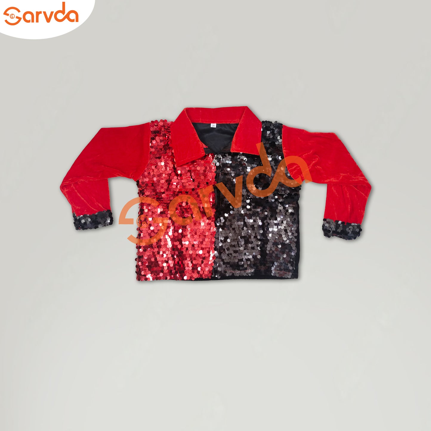 Red Sequence Shirt and Black Herum Set for Boys Western dress