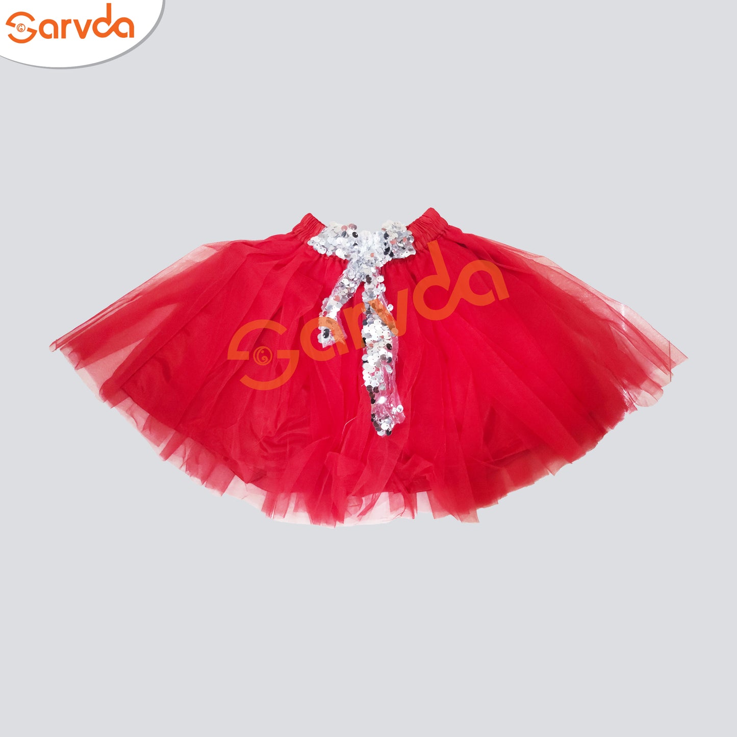 Silver Sequence Top and Red Skirt for Girls