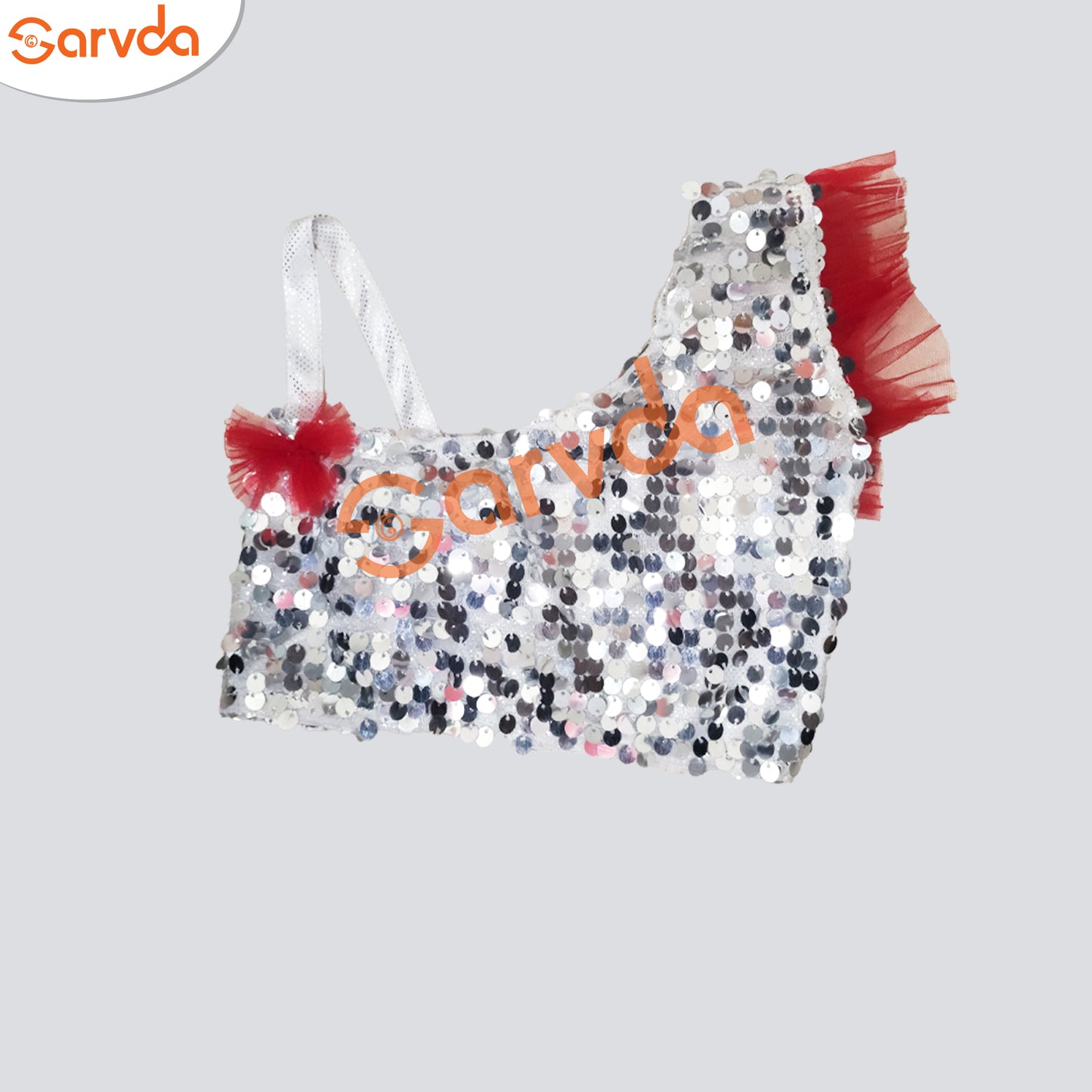 Silver Sequence Top and Red Skirt for Girls