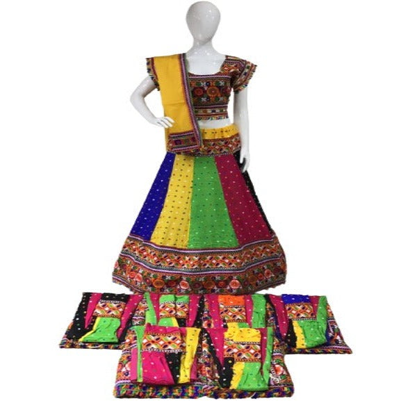 Multicolor Gujrati Garva Bandhani Lahenga for women - Free Size