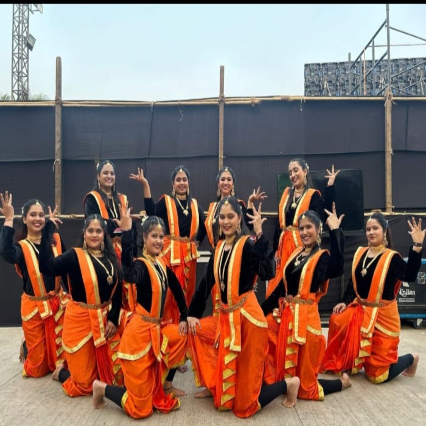 Black Top And Orange Frill Dhoti with Hip Cover and Dupatta (Patka)