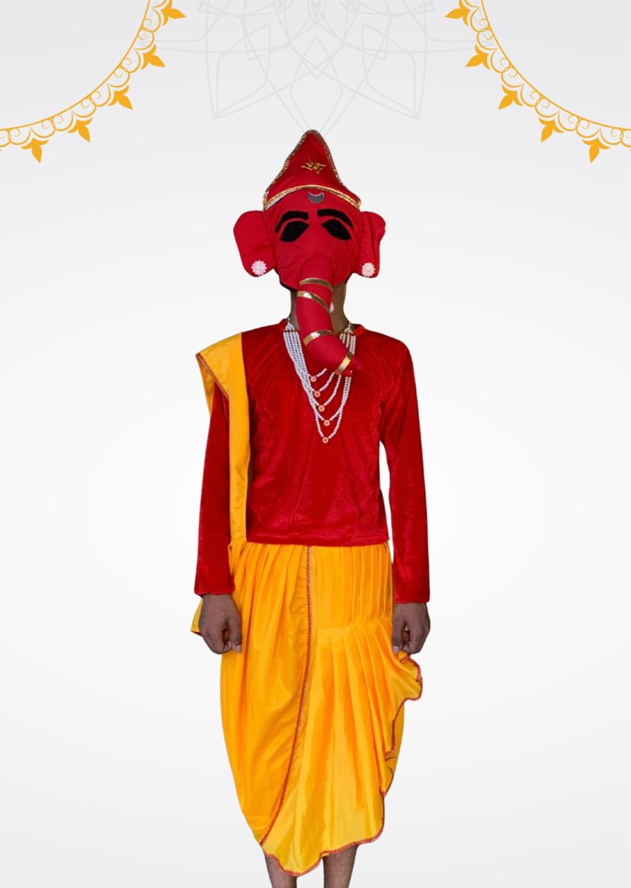 Red Velvet Top And Yellow Dhoti / Ganesh ji Costume - Without Mask