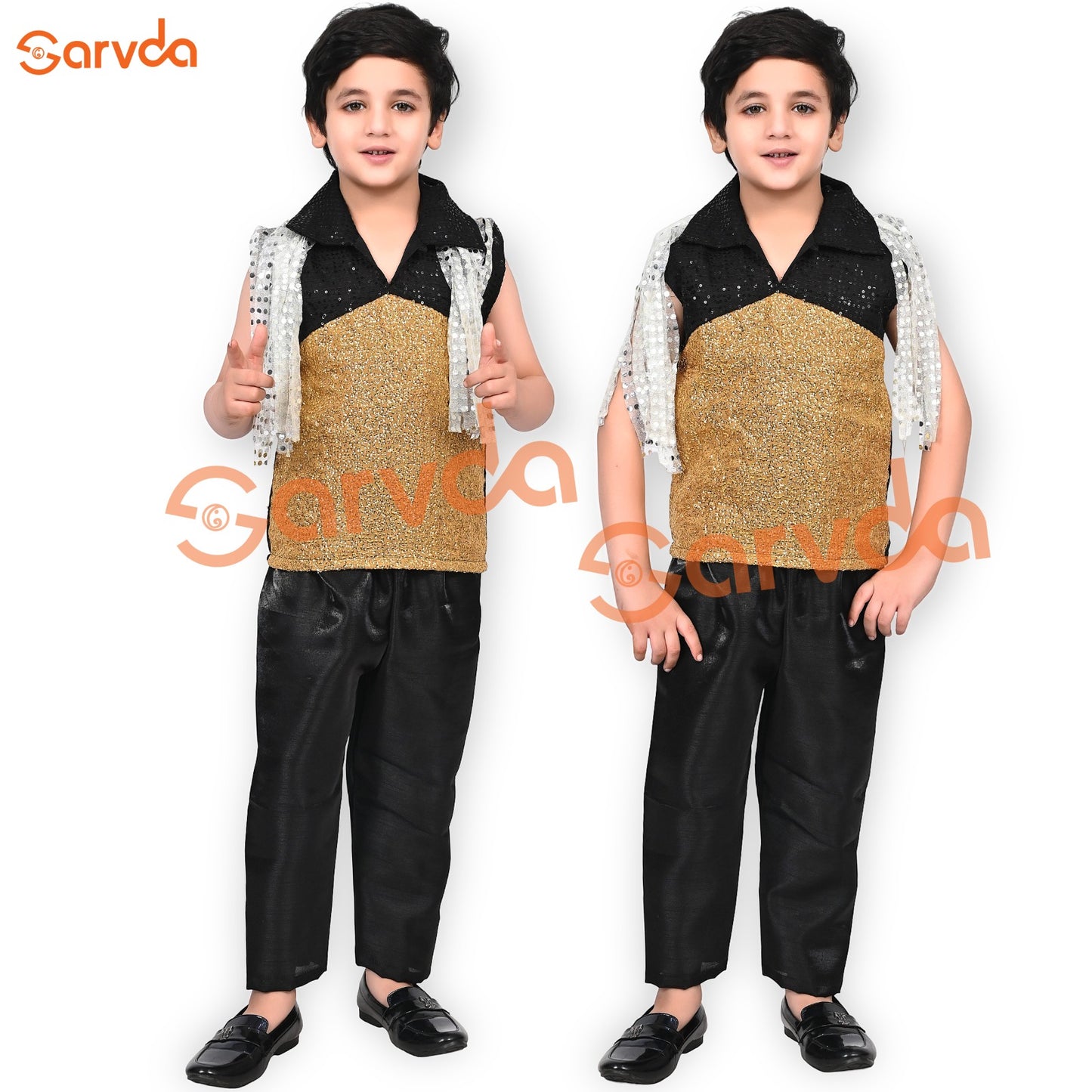 Black And Golden Western Dress For Boys