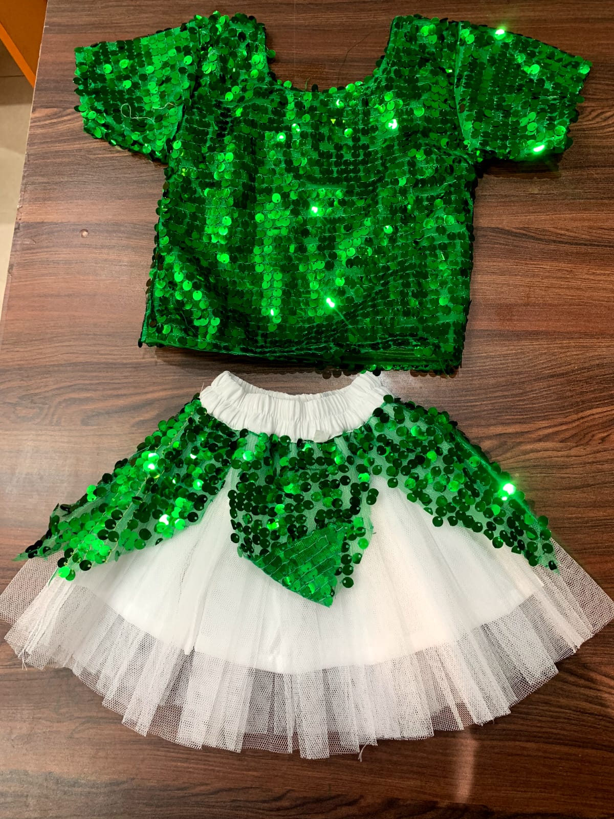 Green And White Western Dress For Girls