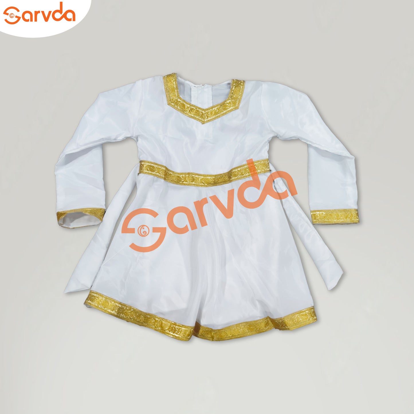 White Anarkali with Golden Border with white pajami Set