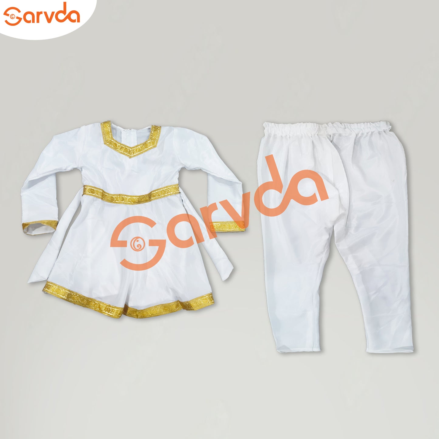 White Anarkali with Golden Border with white pajami Set