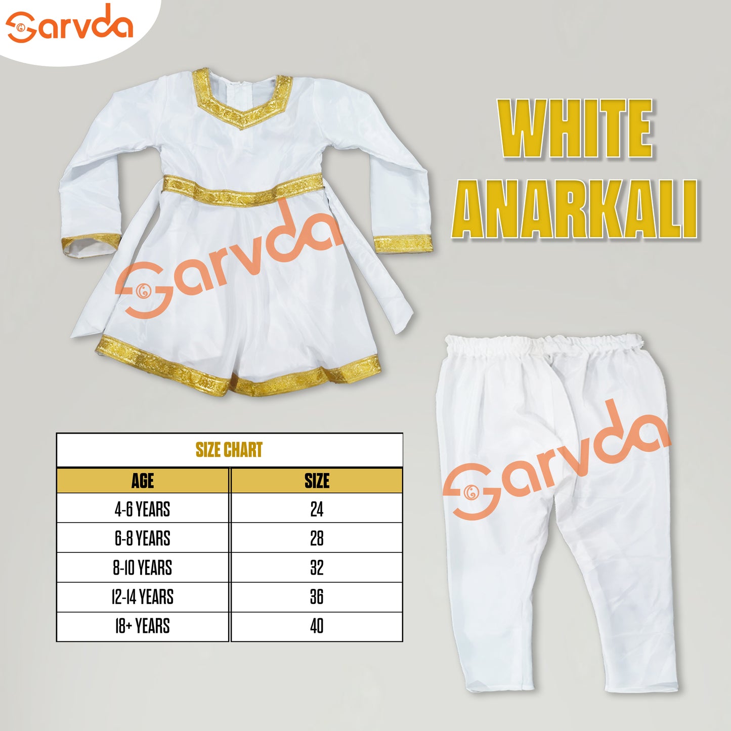 White Anarkali with Golden Border with white pajami Set