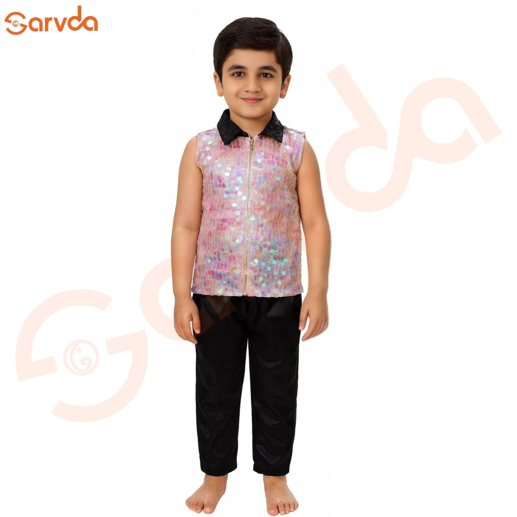 Rainbow latkan Shirt And Black Pant For Boys