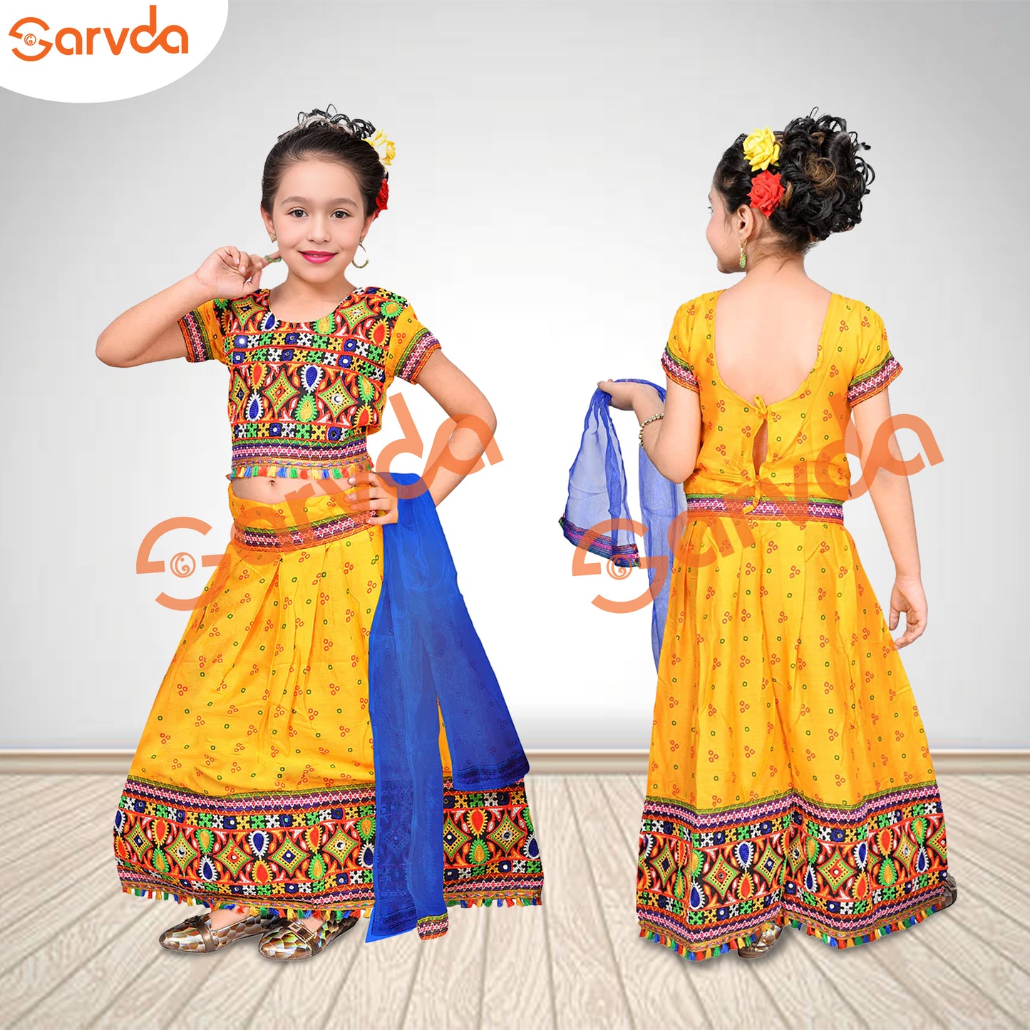Gujrati Lahenga- Chaniya Choli (Yellow) - Radha/Dance