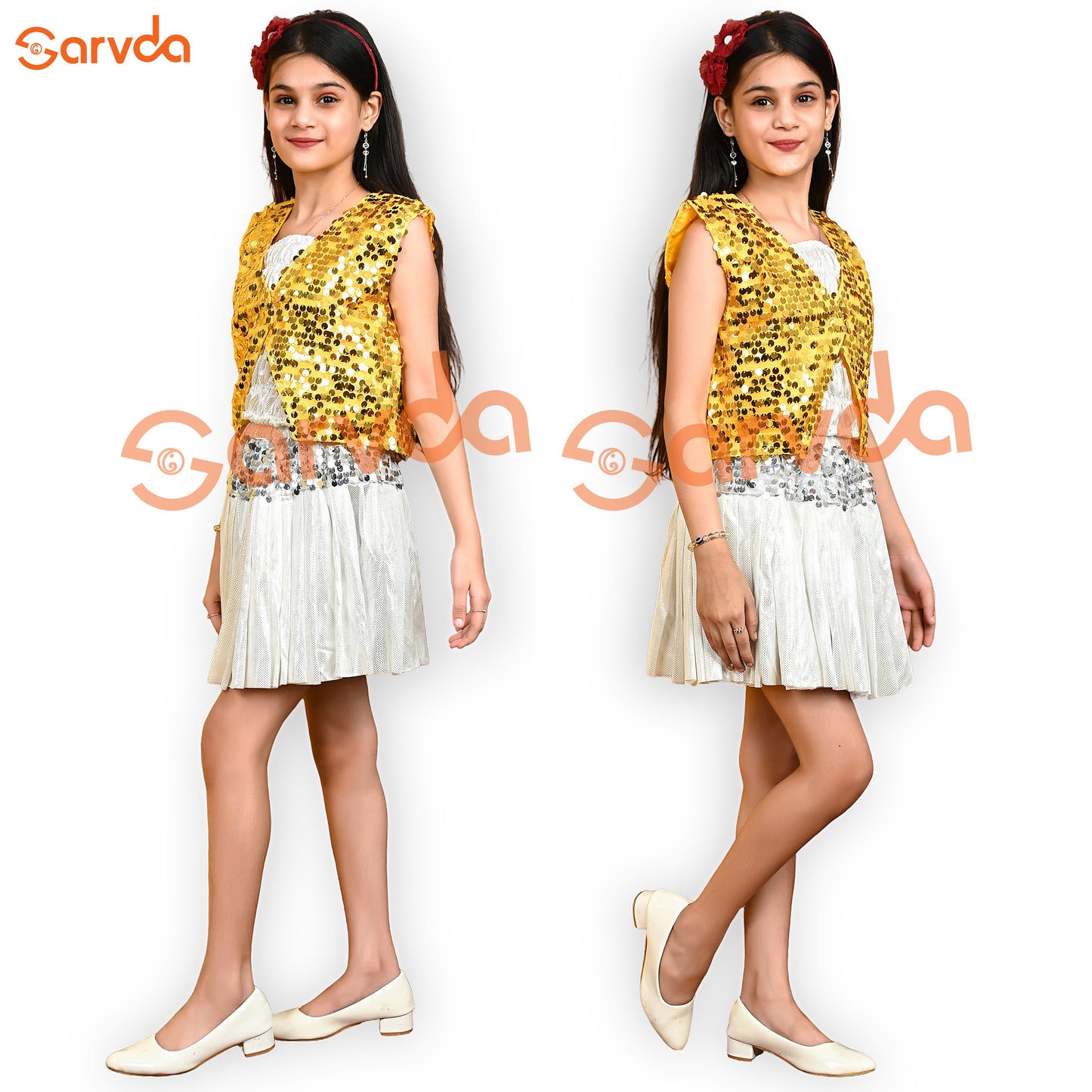 Yellow Jacket, Silver Top and Skirt Western Set