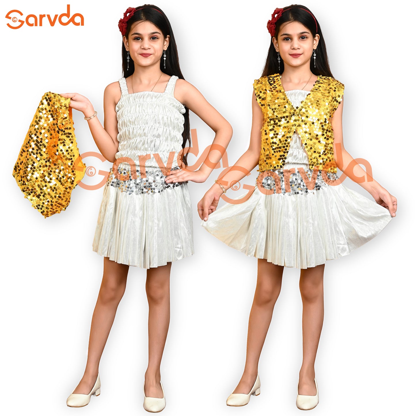 Yellow Jacket, Silver Top and Skirt Western Set