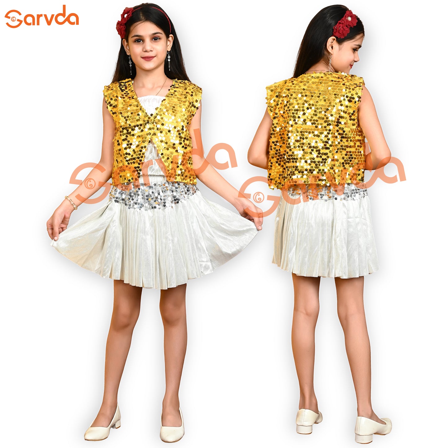 Yellow Jacket, Silver Top and Skirt Western Set