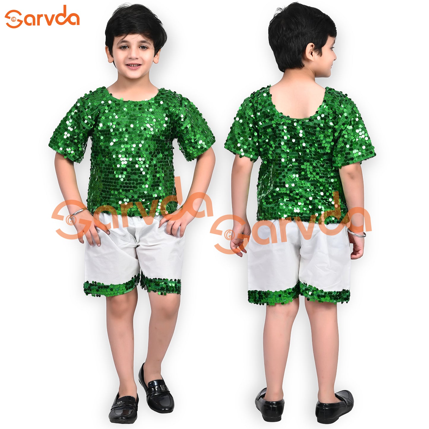 Green And White Western Dress For Boys