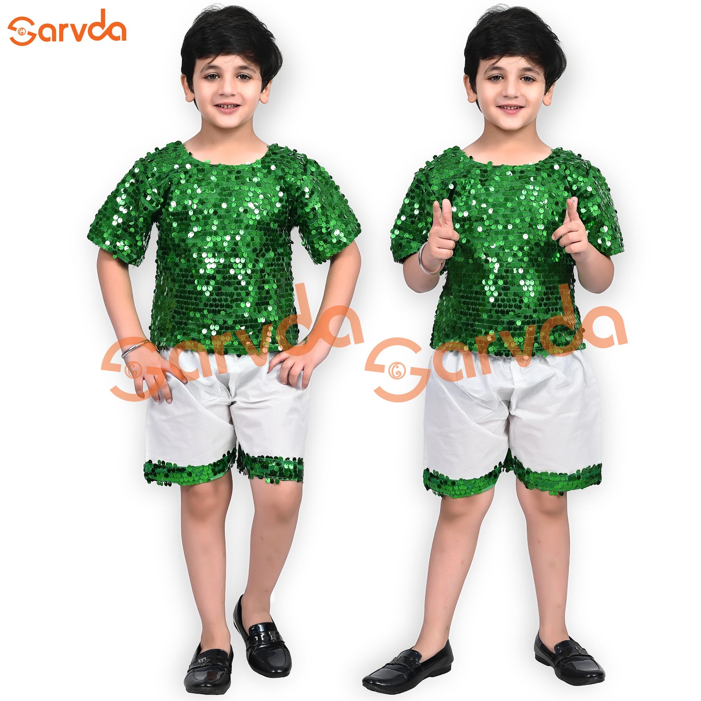 Green And White Western Dress For Boys