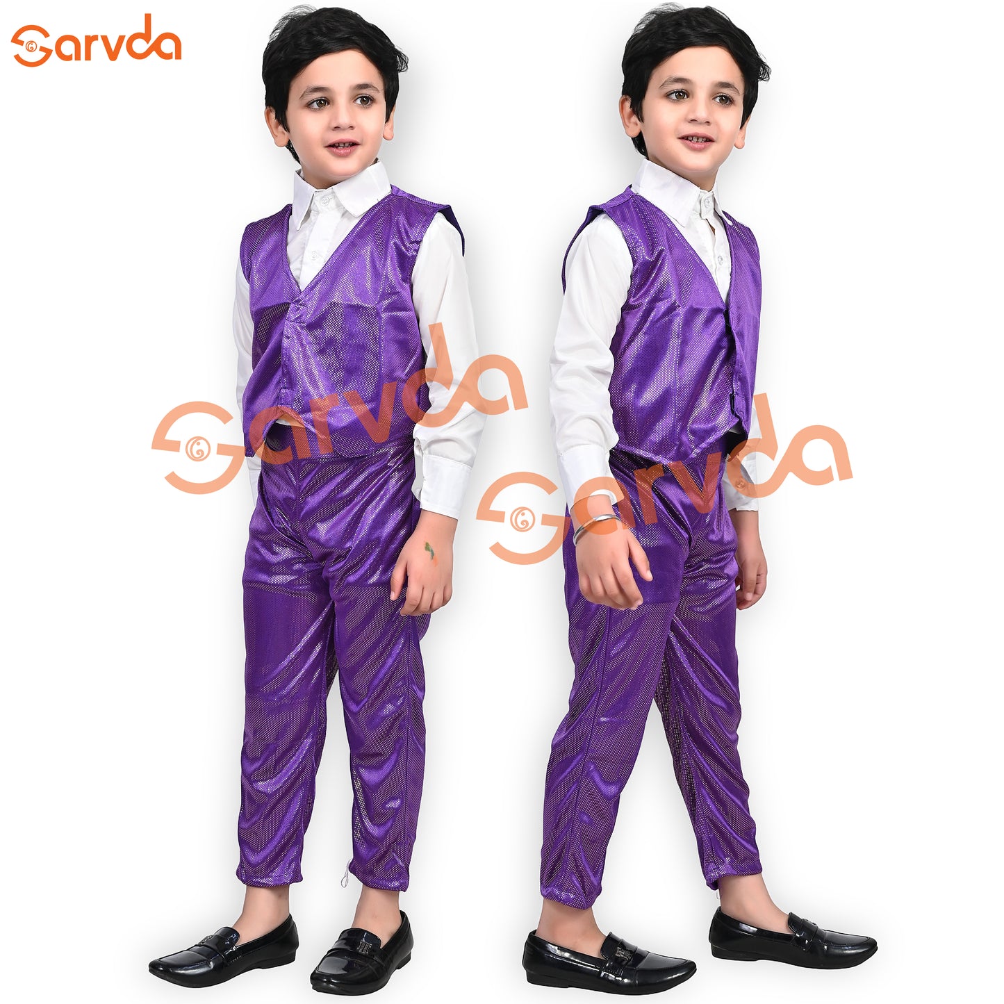 Purple  Pant, Waist Coat and White shirt Set Western For boys