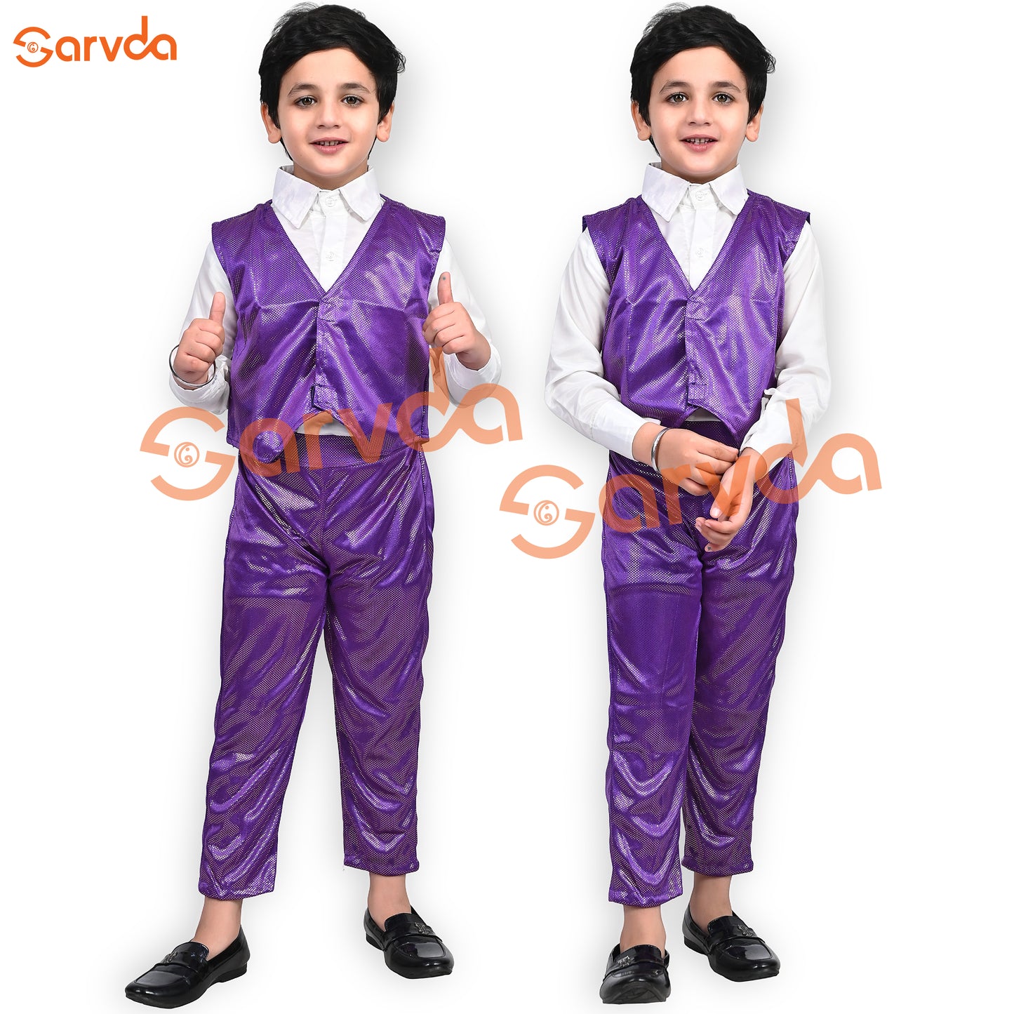 Purple  Pant, Waist Coat and White shirt Set Western For boys