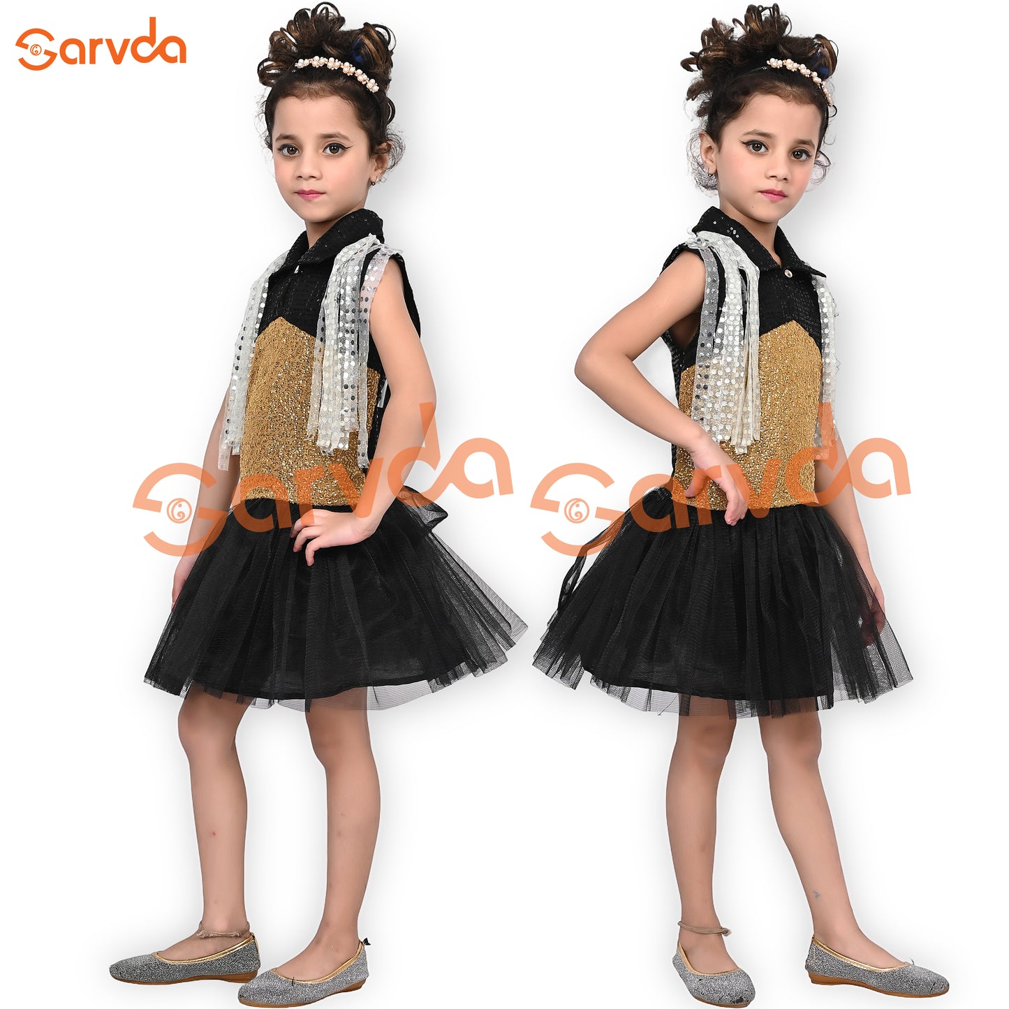 Black And Golden Western Dress For Girls