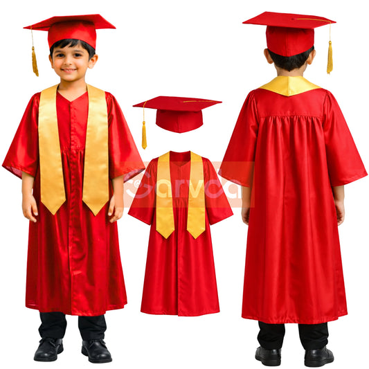 New Convocation / Graduation/ Degree Red Gown with Degree Cap & Mustard Colour Sashe