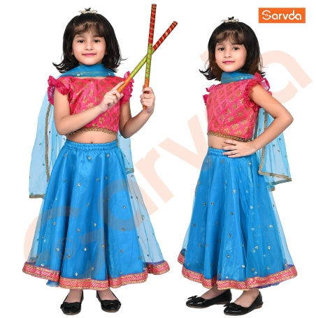 Prebooking Firozi Net Lahenga And Pink Choli