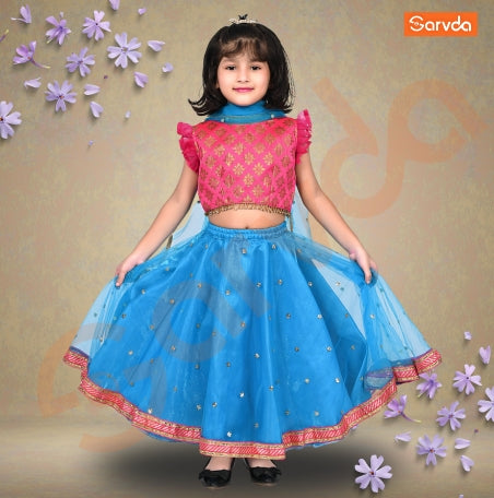 Prebooking Firozi Net Lahenga And Pink Choli