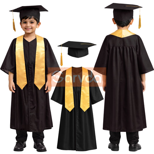 New Convocation / Graduation/ Degree Black Gown with Degree Cap & Mustrad Colour Sashe