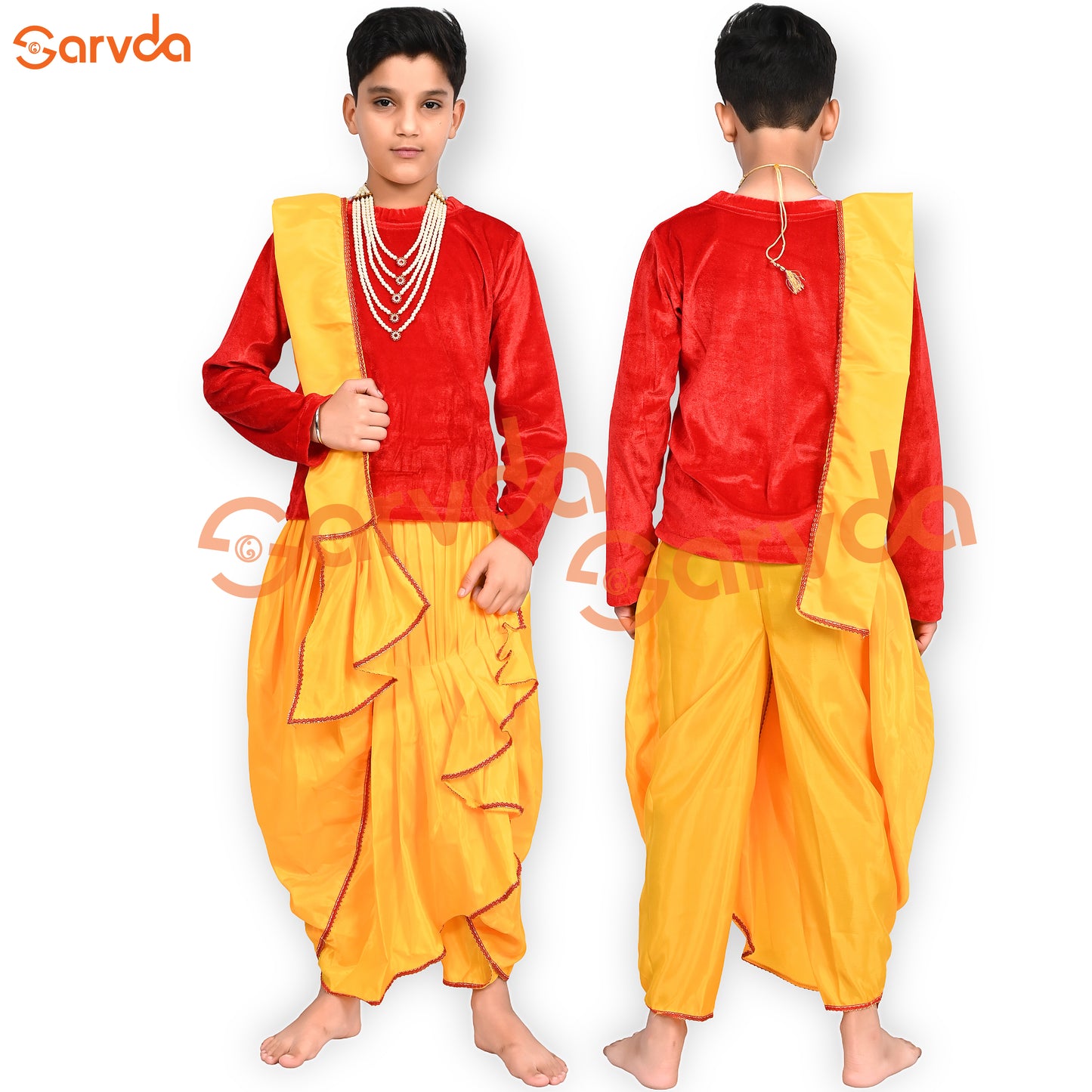 Red Velvet Top And Yellow Dhoti / Ganesh ji Costume - Without  Mask