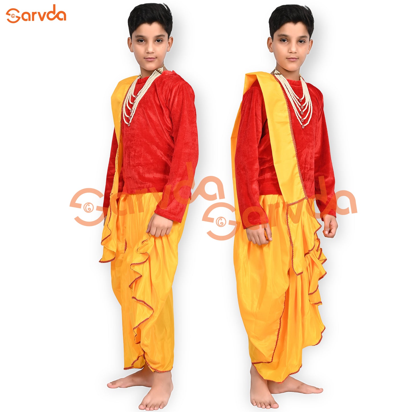 Red Velvet Top And Yellow Dhoti / Ganesh ji Costume - Without  Mask