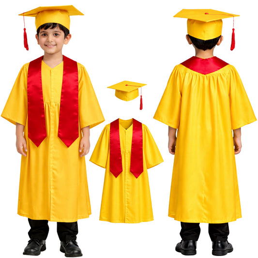 New Convocation / Graduation/ Degree Yellow Gown with Degree Cap & Red Sashe