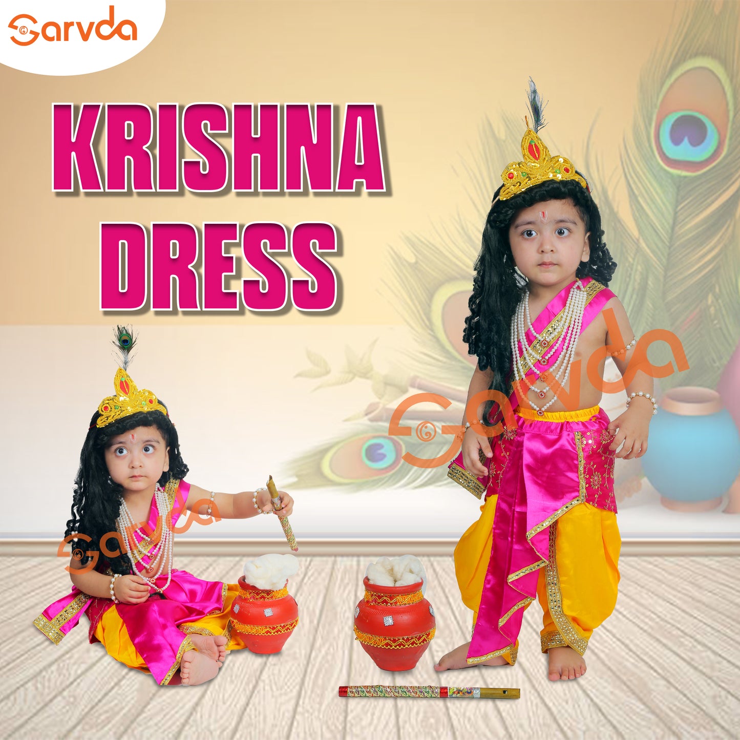 Premium Quality Krishna Janmashtami dress for kids with hip cover - Pink