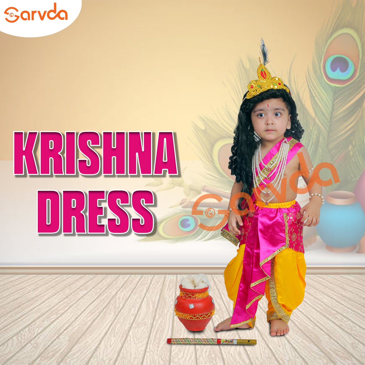 Premium Quality Krishna Janmashtami dress for kids with hip cover - Pink