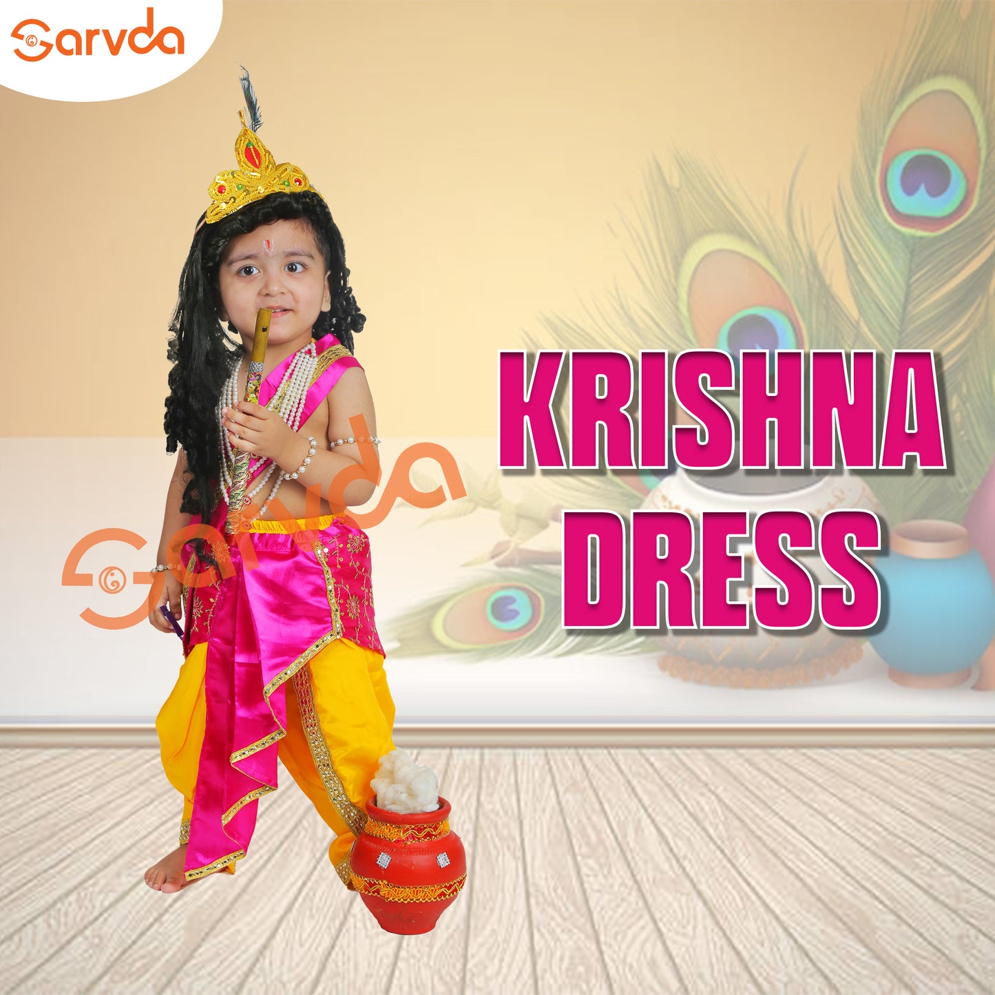 Premium Quality Krishna Janmashtami dress for kids with hip cover - Pink