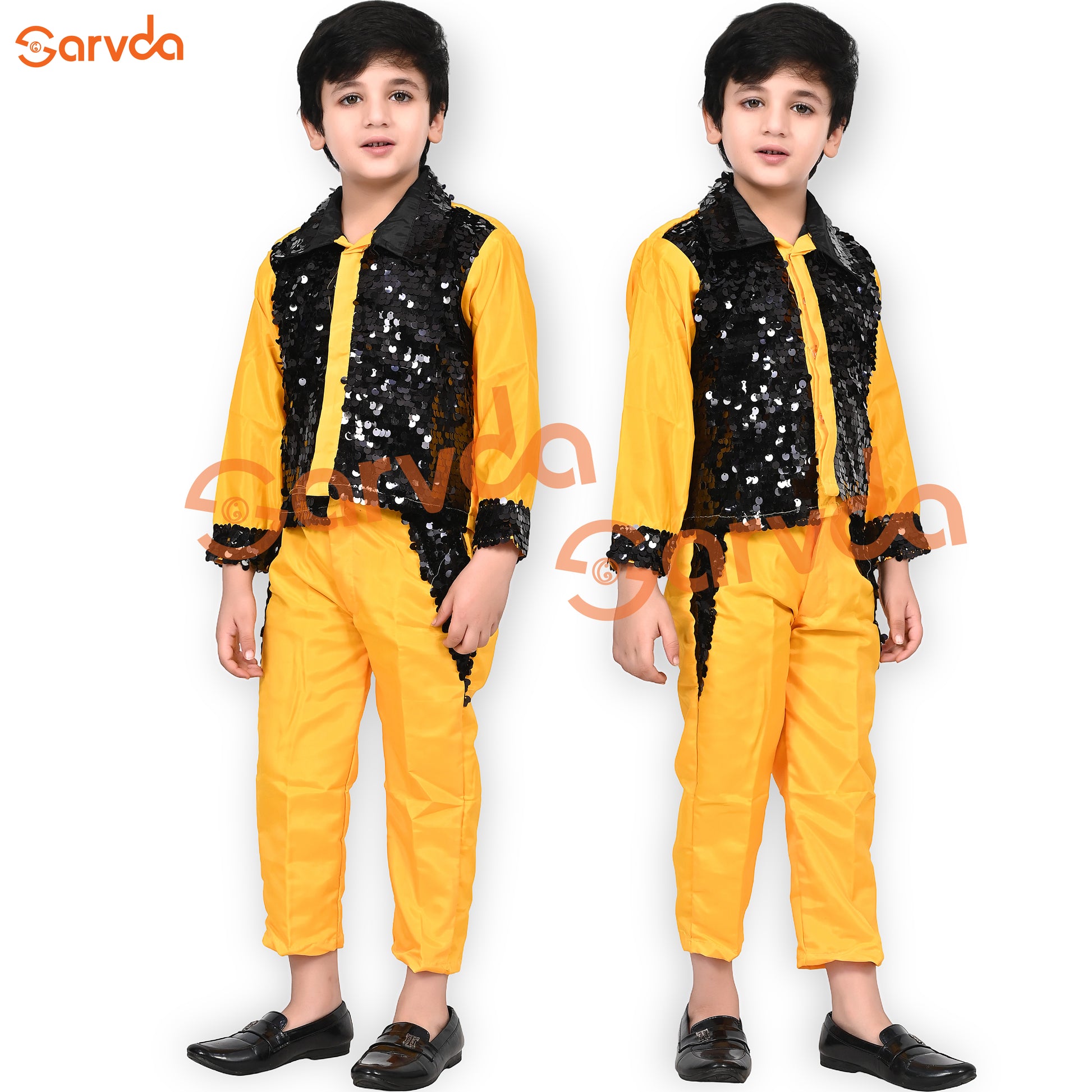 Black Shirt and Yellow Pant Set Western dress for boys