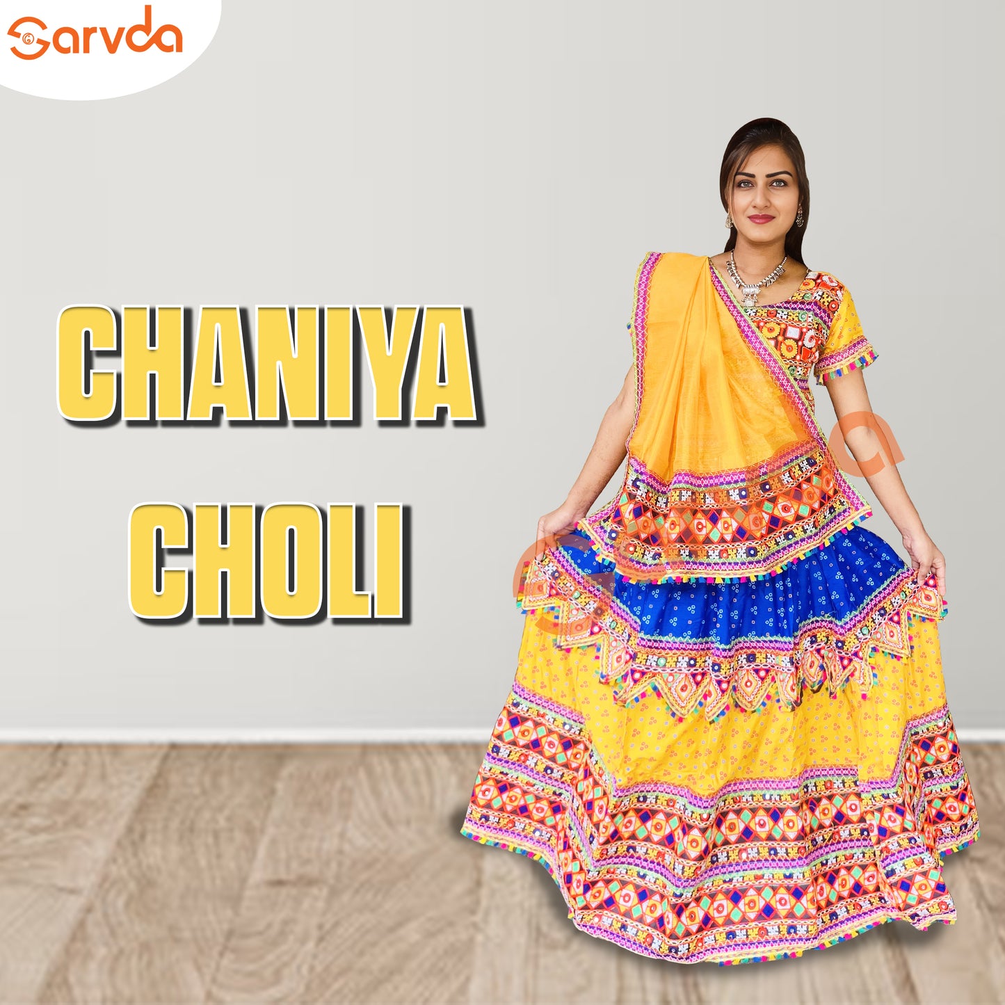 Two Colour Combination Gujrati Lahenga For Adults