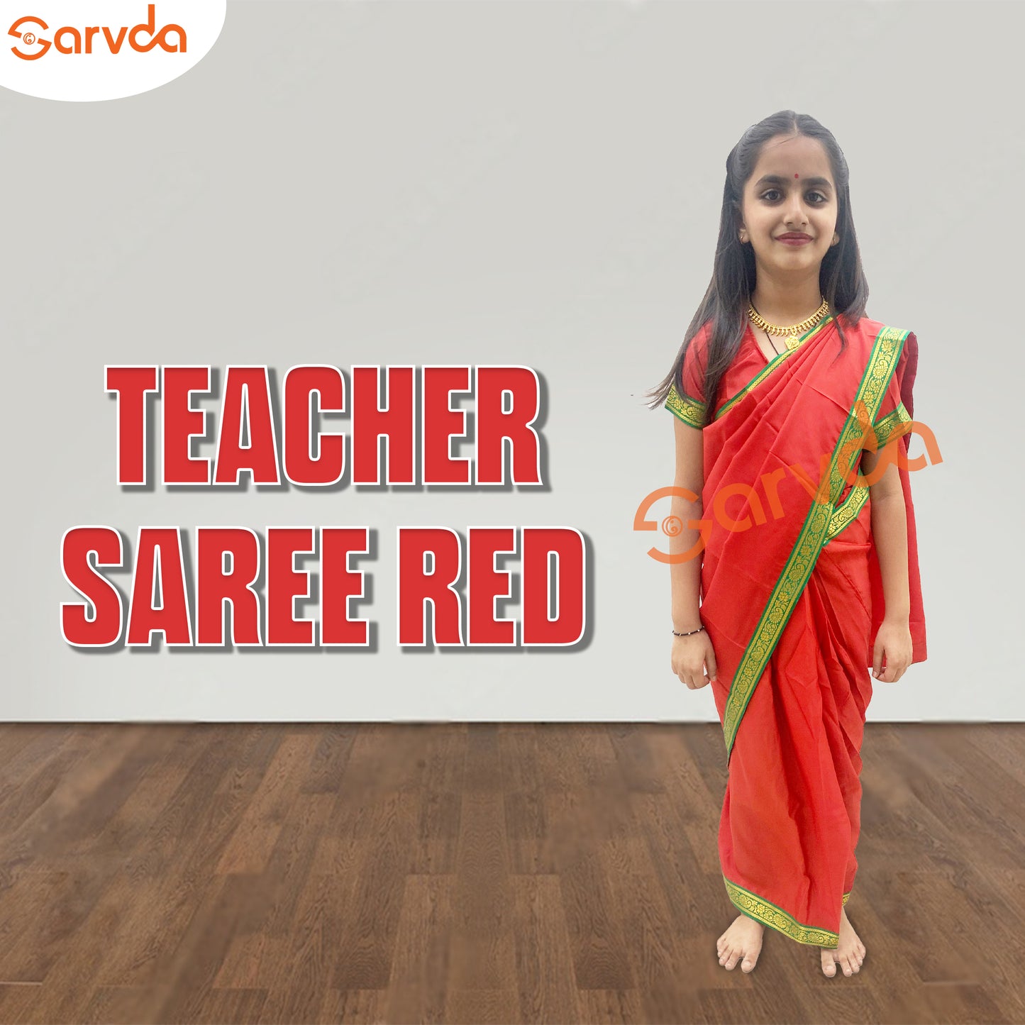 Teacher, Mother Stitched Saree -Red