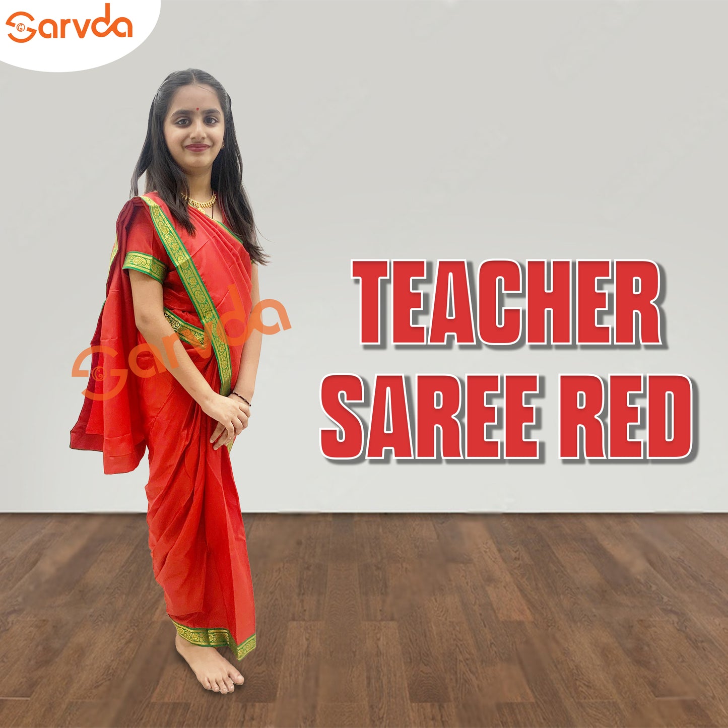 Teacher, Mother Stitched Saree -Red