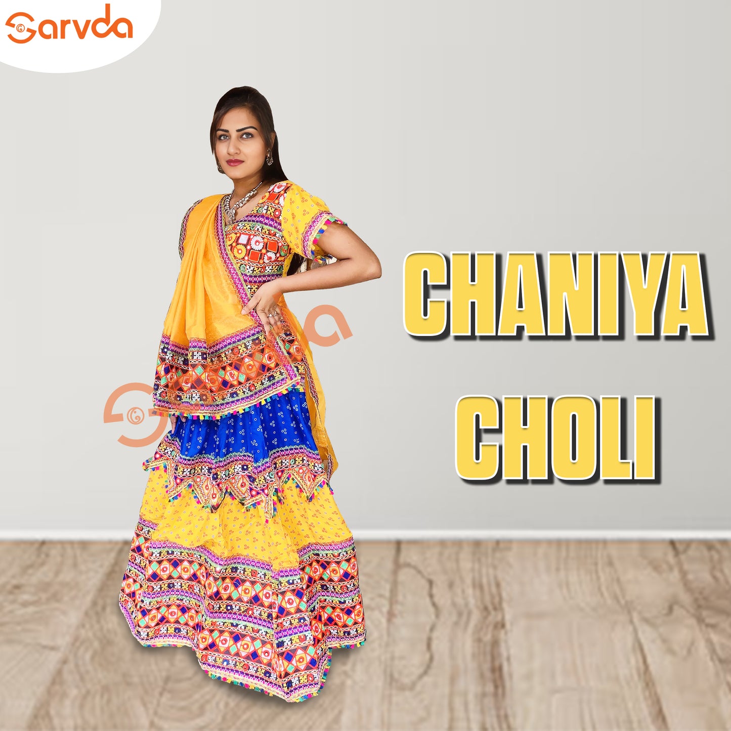 Two Colour Combination Gujrati Lahenga For Adults