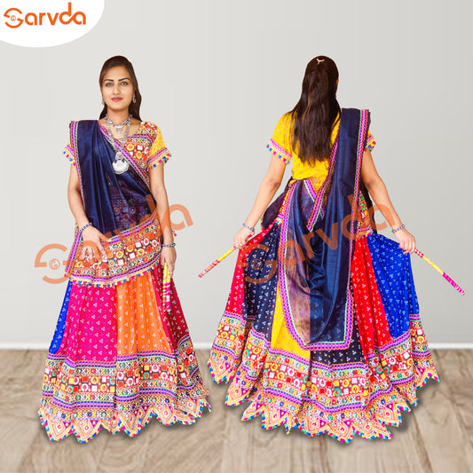 Toran Border Multicolor Gujrati Garva Lahenga For Adults