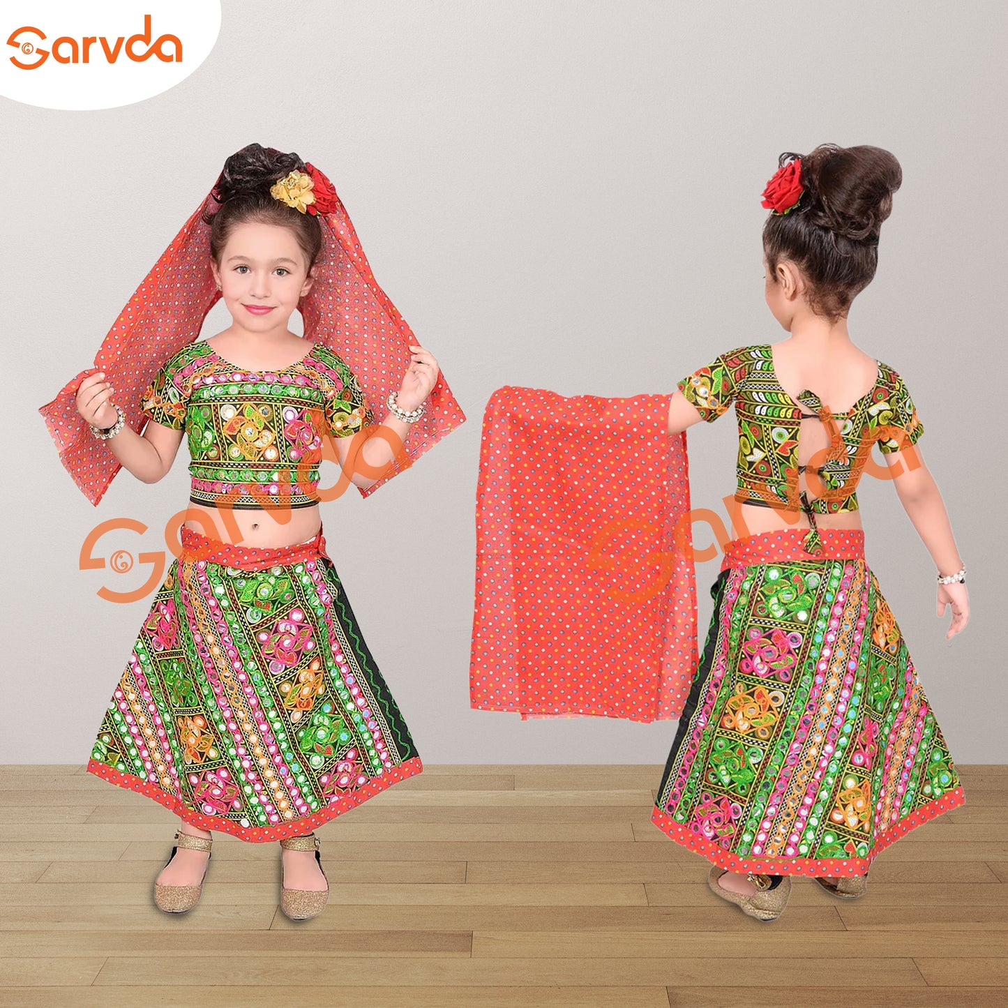 Mirror Work Lahenga - Random Colour