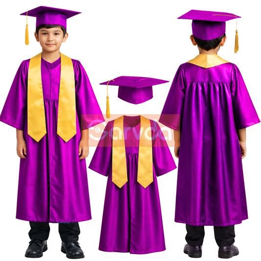 New Convocation / Graduation/ Degree Purple Gown with Degree Cap & Mustard Colour Sashe