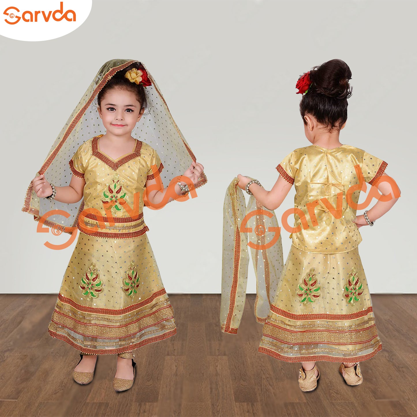 Lahenga Choli with Duppatta Full Set- Golden  (Radha/Rani/Dance)